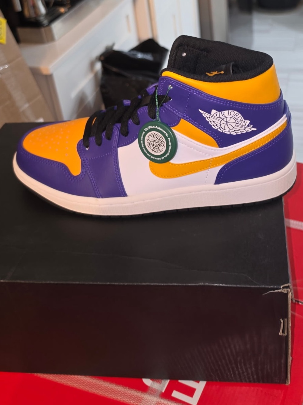 Jordan Mid-Top Sneakers in Purple, Yellow & White